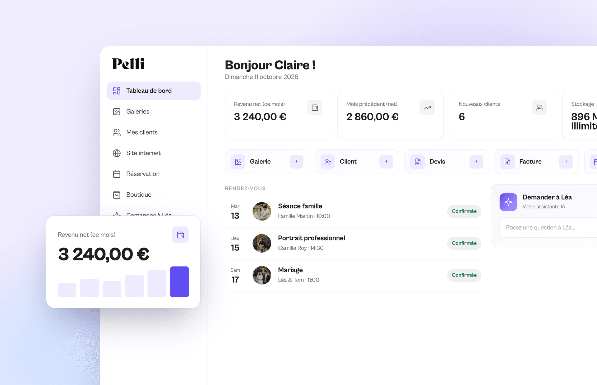 Photographer dashboard: track your sales, invoices and galleries